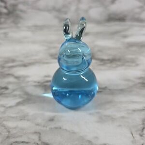 Hand Blown Rabbit Aqua Blue Glass Paperweight Figurine EUC
